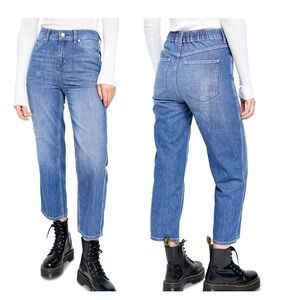Free People Chloe Baby Barrel Jeans Women XS Blue Boho Elastic Back Distress